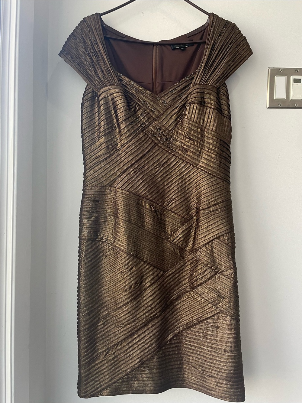 Tadashi Shoji bronze / antique gold bodycon embellished dress - size XL
